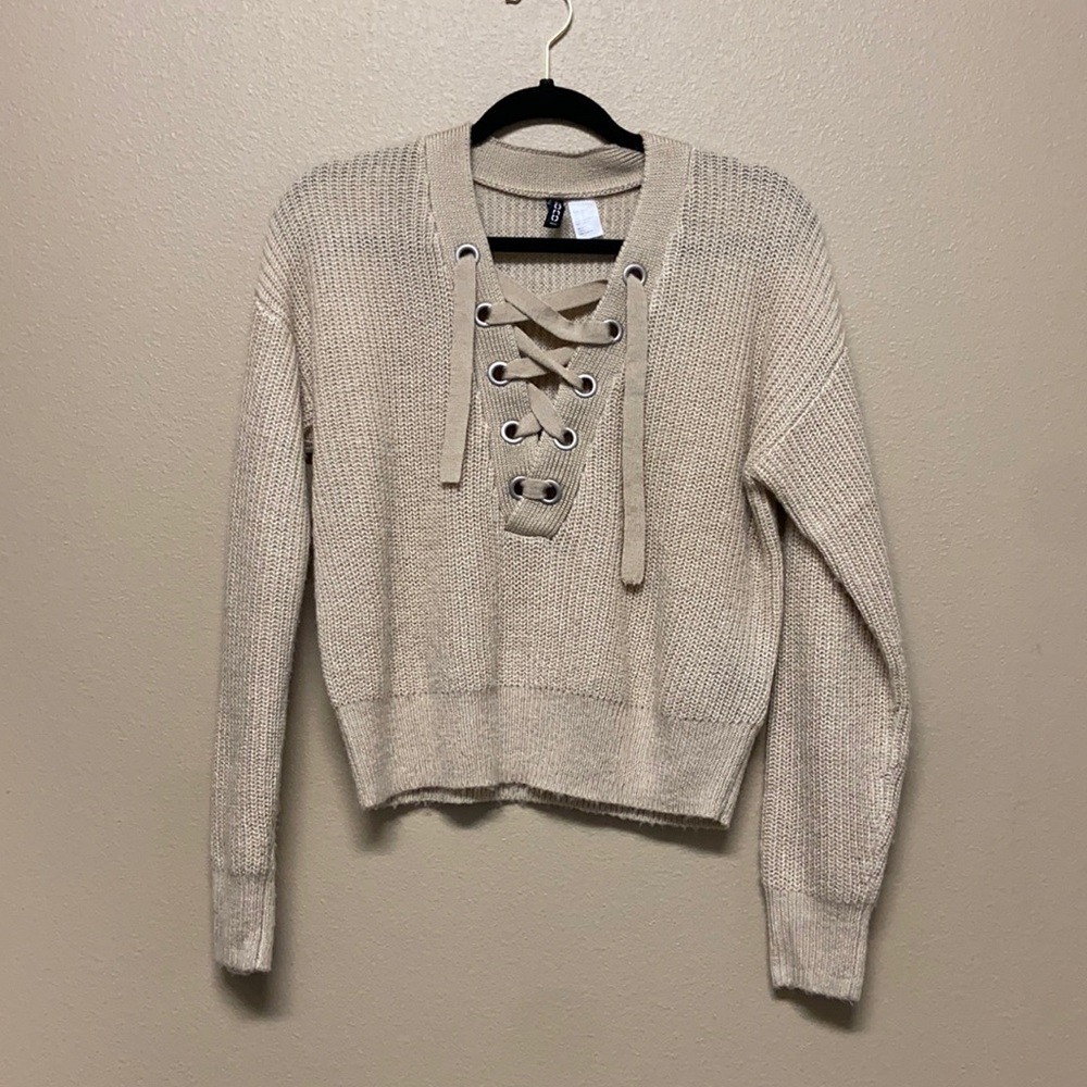 Cropped Lace Front Sweater